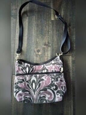 Floral-Print Crossbody Bag in Purple and Gray